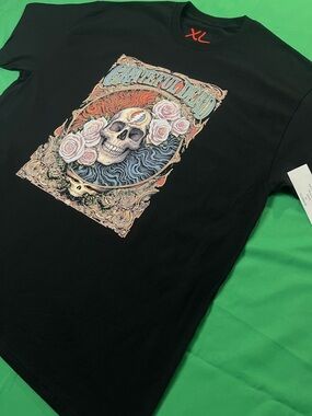 Grateful Dead Black T-Shirt, Roses Skull Graphic Logo Tee (Brand New With Tags)
